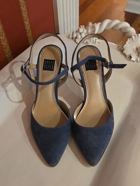 Denim Suede Ankle Strap Shoes